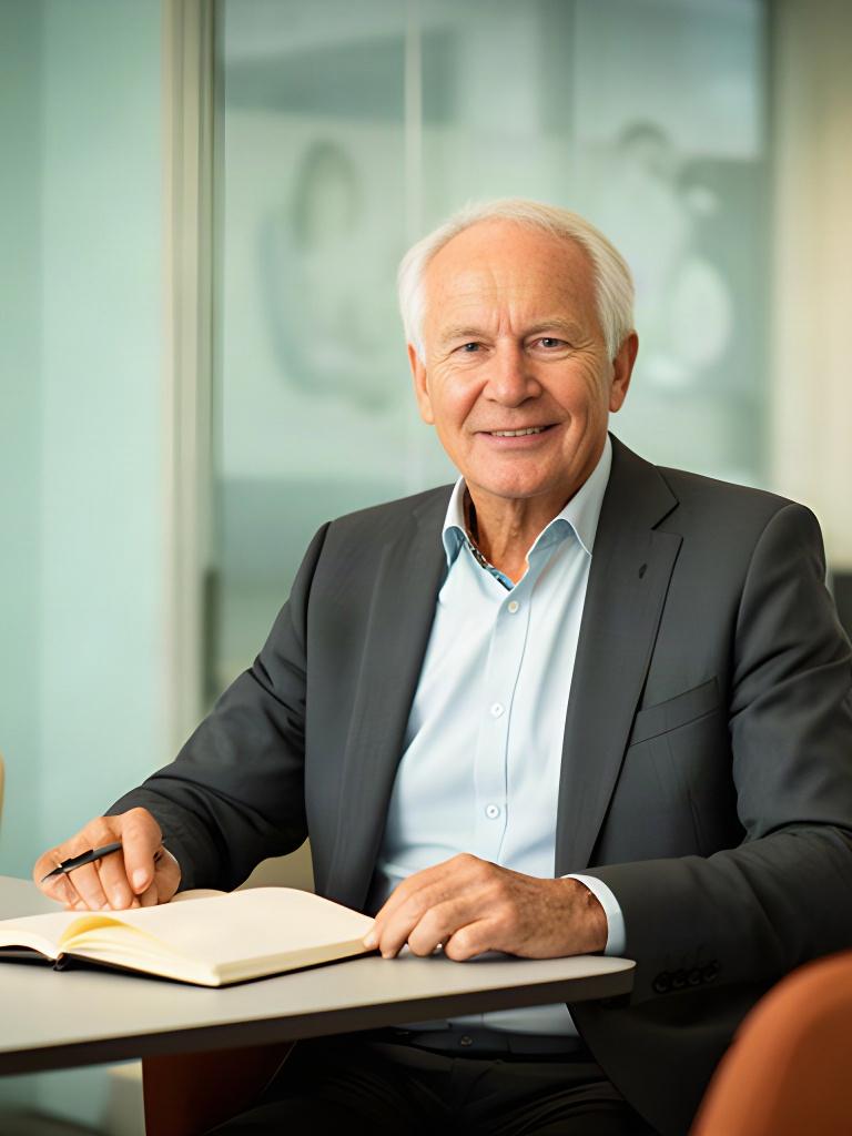 Senior consultant met notitieboek in een rustige vergaderruimte in Krommenie